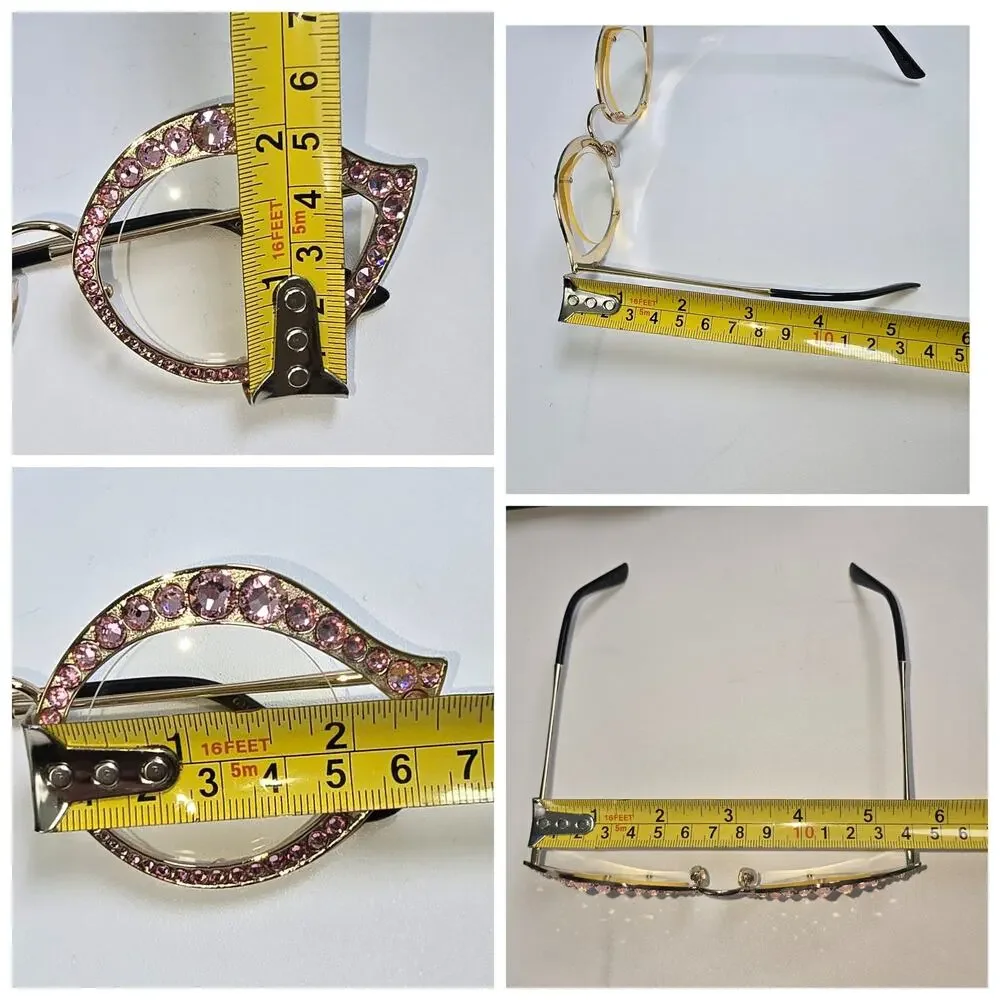 Gucci Crystal Lips Pink Rhinestone Cat Eye Sunglasses Round Lenses GS0046S